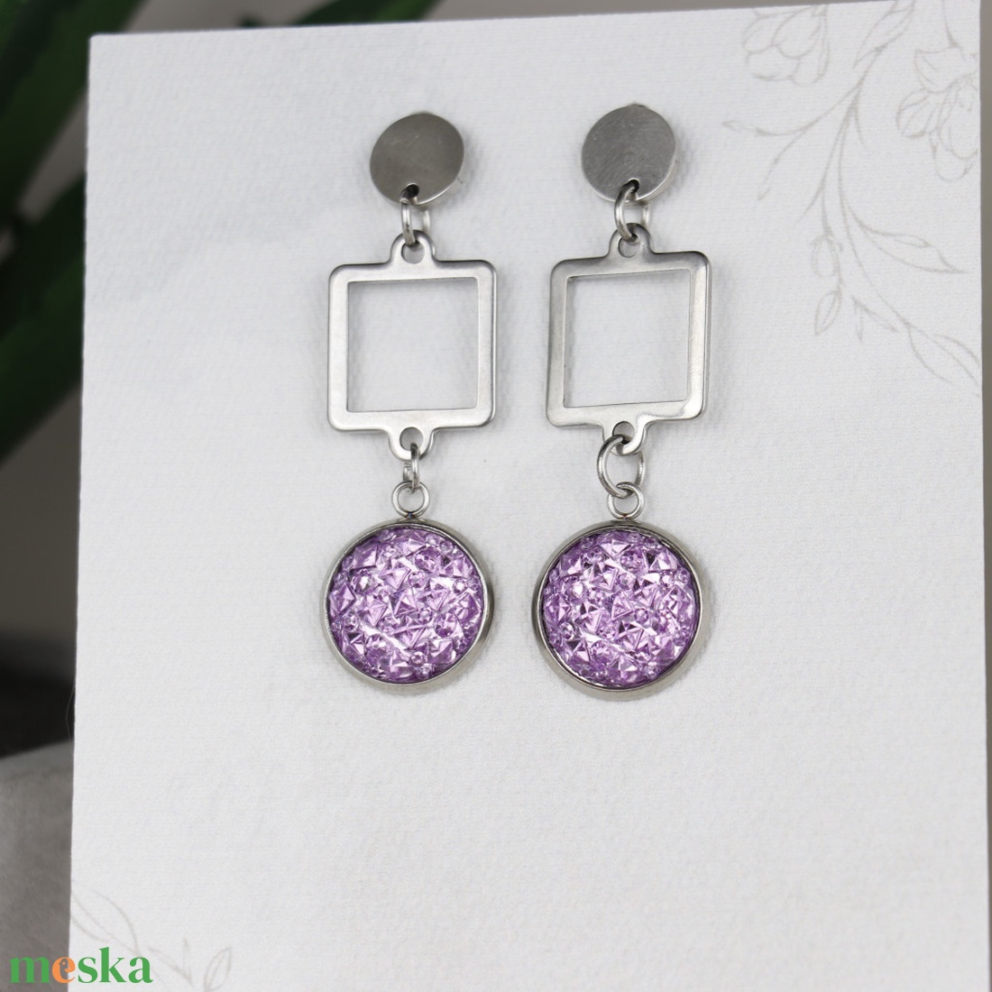 Nemesacél Druzy fülbevaló-Lila - ékszer - fülbevaló - lógó fülbevaló - Meska.hu Nemesacél Druzy fülbevaló-Lila - ékszer - fülbevaló - lógó fülbevaló - Meska.hu