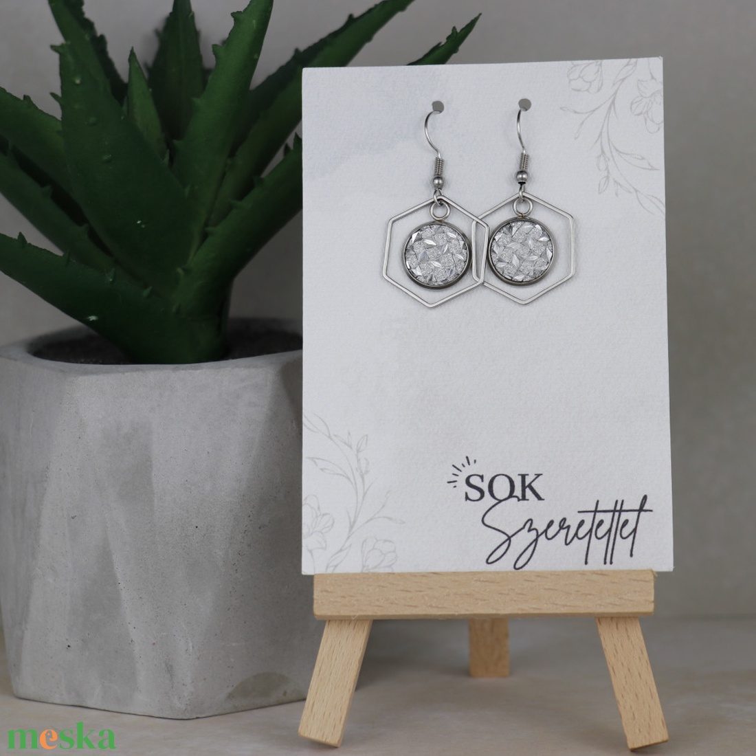 Nemesacél Druzy fülbevaló-ezüst - ékszer - fülbevaló - lógó fülbevaló - Meska.hu