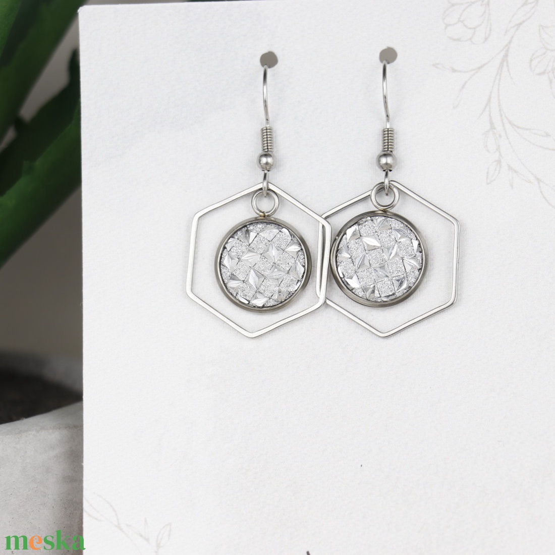 Nemesacél Druzy fülbevaló-ezüst - ékszer - fülbevaló - lógó fülbevaló - Meska.hu