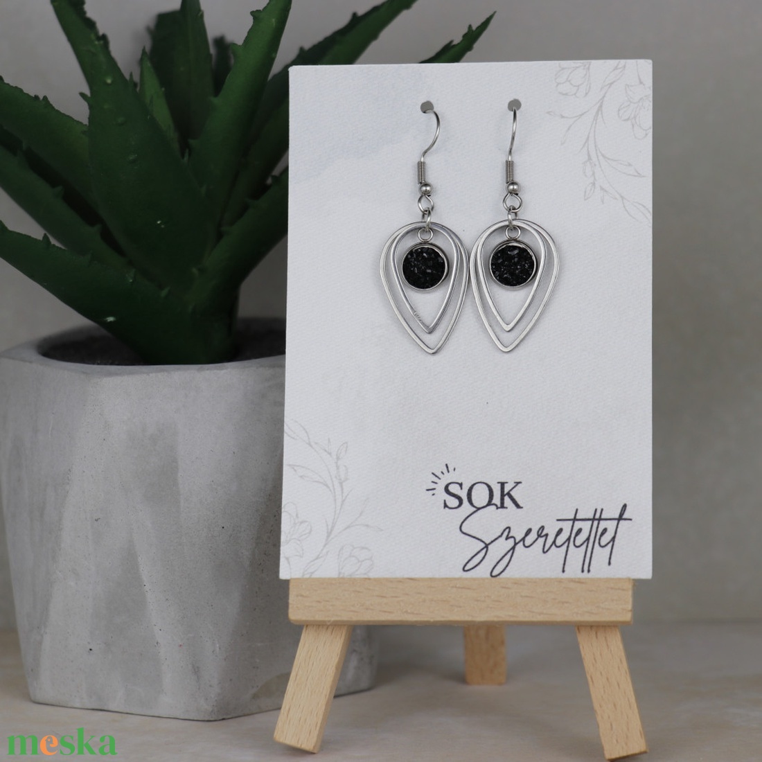 Nemesacél Druzy fülbevaló-Fekete - ékszer - fülbevaló - lógó fülbevaló - Meska.hu