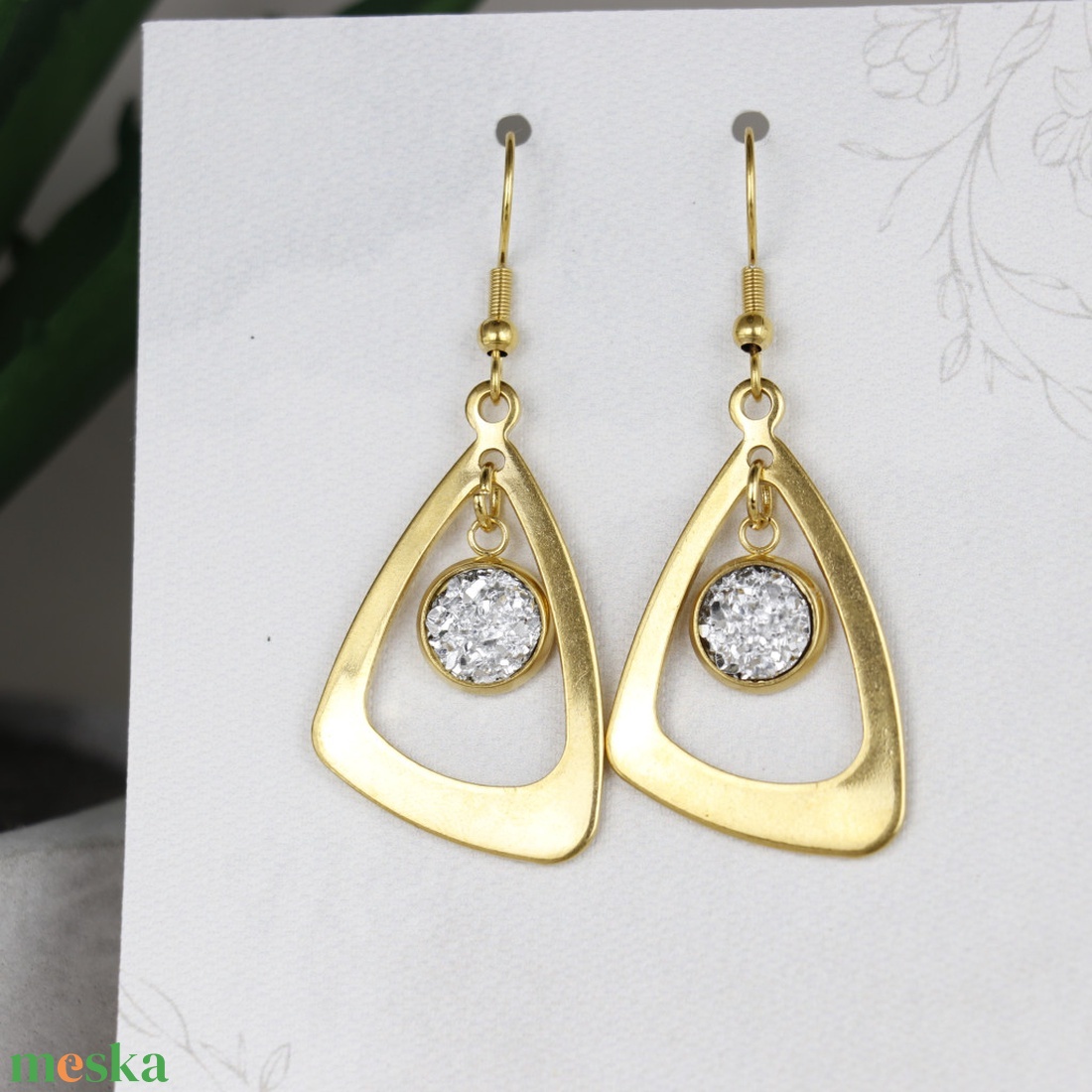 Nemesacél Druzy fülbevaló-ezüst - ékszer - fülbevaló - lógó fülbevaló - Meska.hu