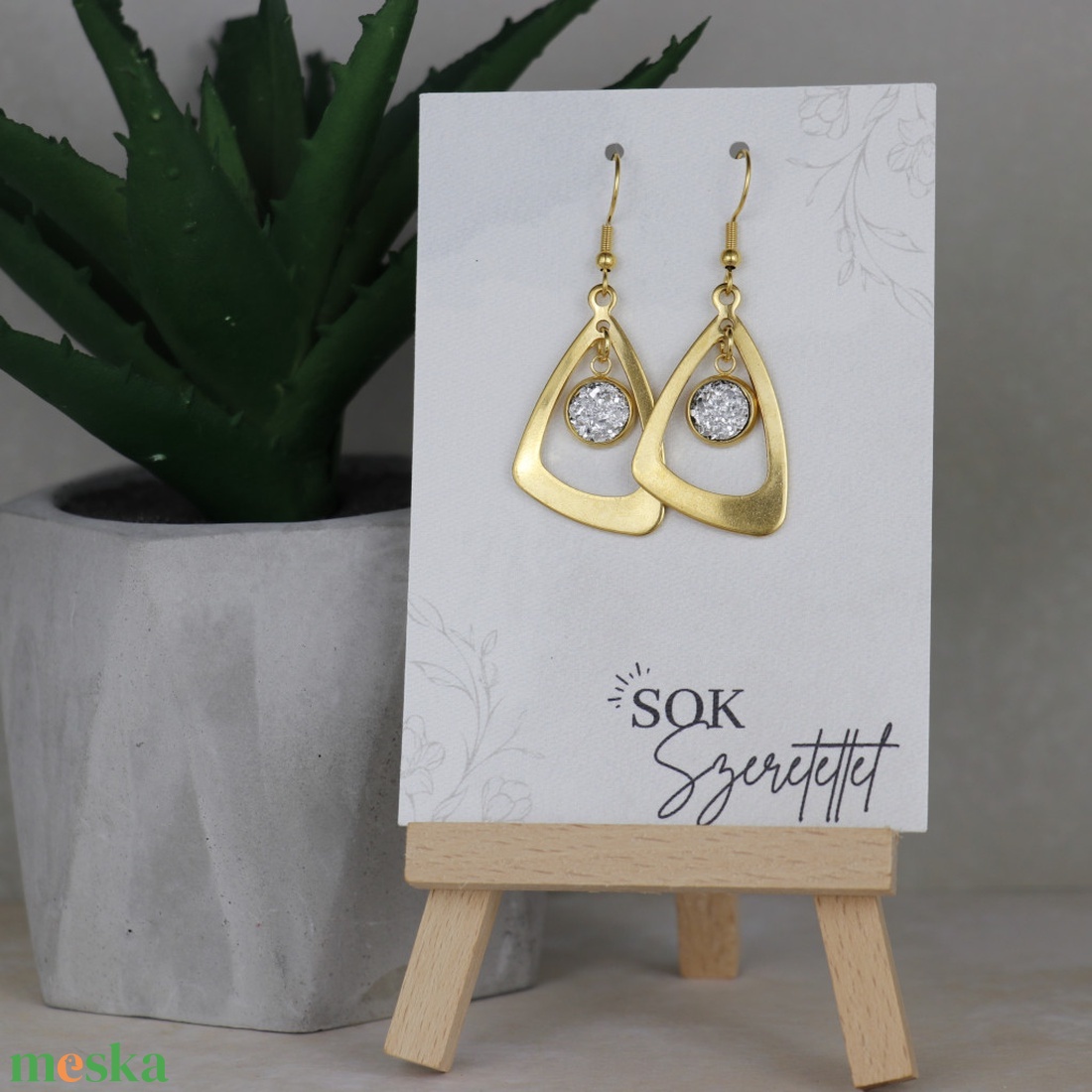 Nemesacél Druzy fülbevaló-ezüst - ékszer - fülbevaló - lógó fülbevaló - Meska.hu