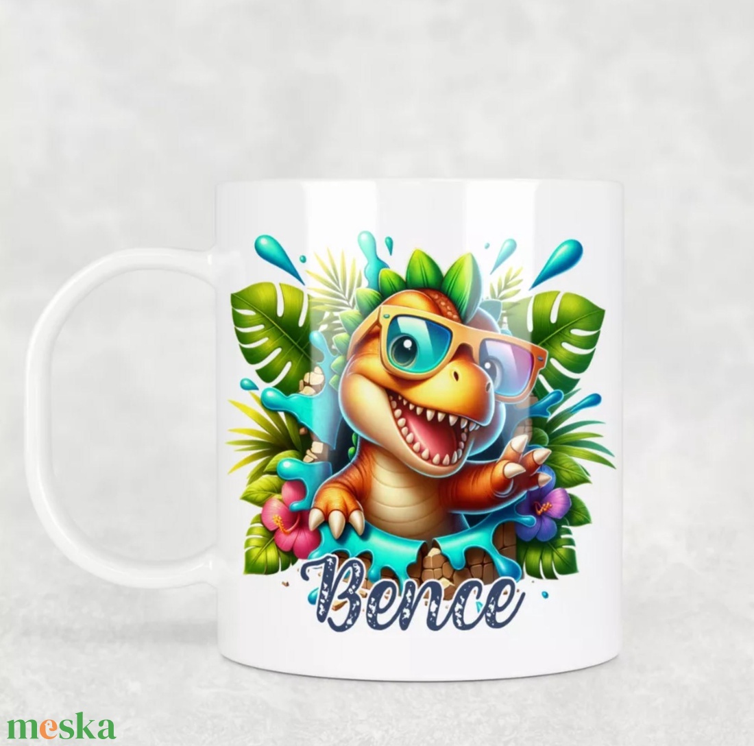 Dinó mintás bögre-névre szóló - otthon & életmód - konyhafelszerelés, tálalás - tálalás - bögre & csésze - Meska.hu