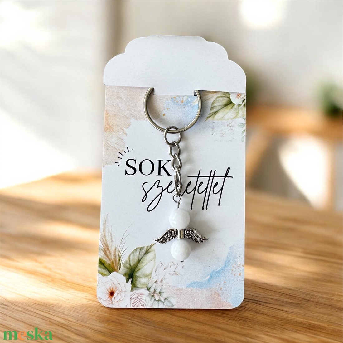 Ásvány angyalka kulcstartó tejkvarccal többféle kártyával - táska & tok - kulcstartó & táskadísz - kulcstartó - Meska.hu