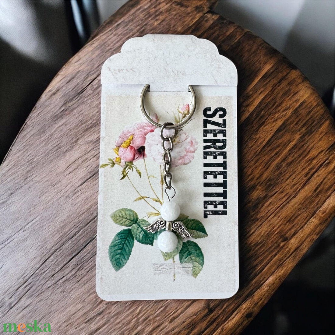 Ásvány angyalka kulcstartó tejkvarccal többféle kártyával - táska & tok - kulcstartó & táskadísz - kulcstartó - Meska.hu