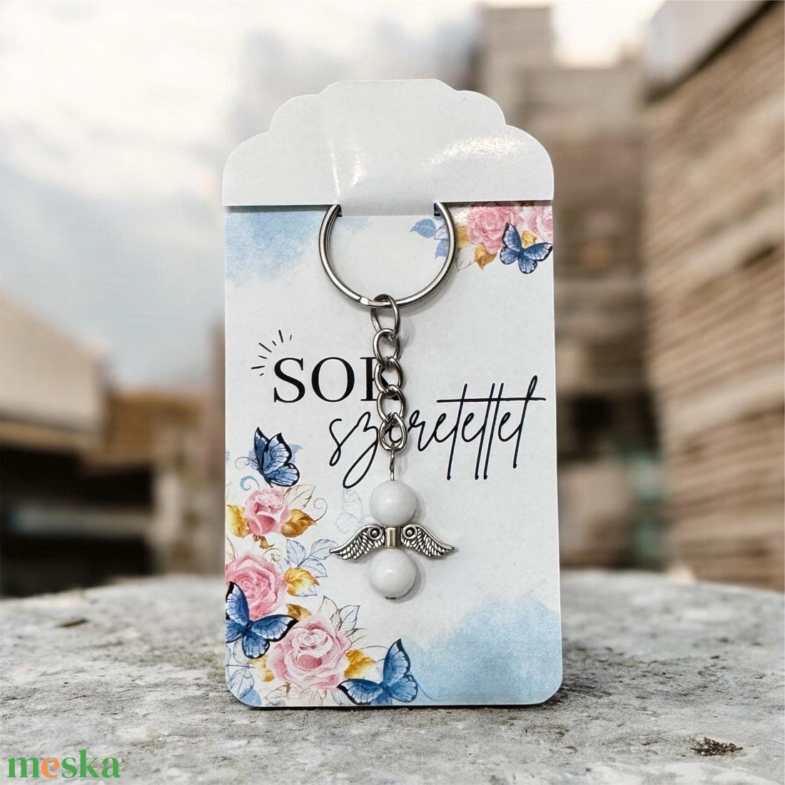 Ásvány angyalka kulcstartó tejkvarccal többféle kártyával - táska & tok - kulcstartó & táskadísz - kulcstartó - Meska.hu