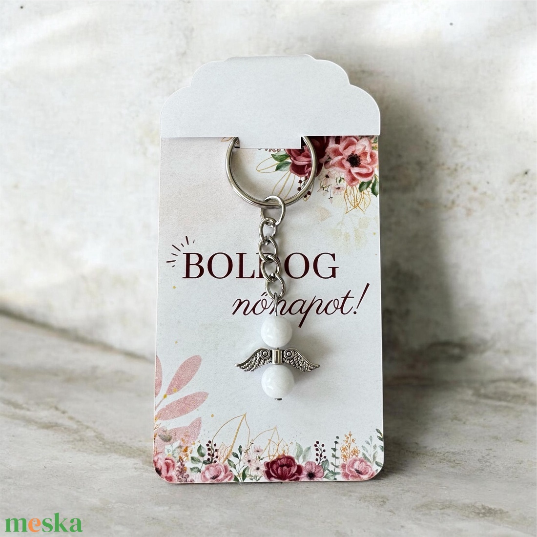 Ásvány angyalka kulcstartó tejkvarccal többféle kártyával - táska & tok - kulcstartó & táskadísz - kulcstartó - Meska.hu