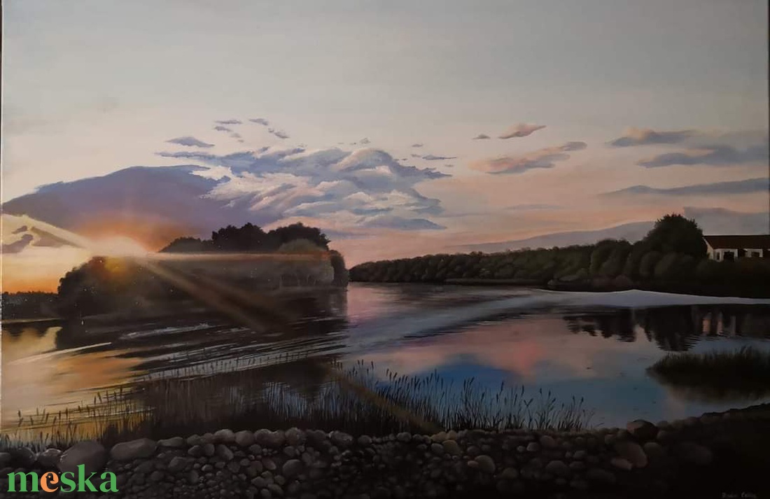 Tisza tavi naplemente című akril festmény  - művészet - festmény - akril - Meska.hu