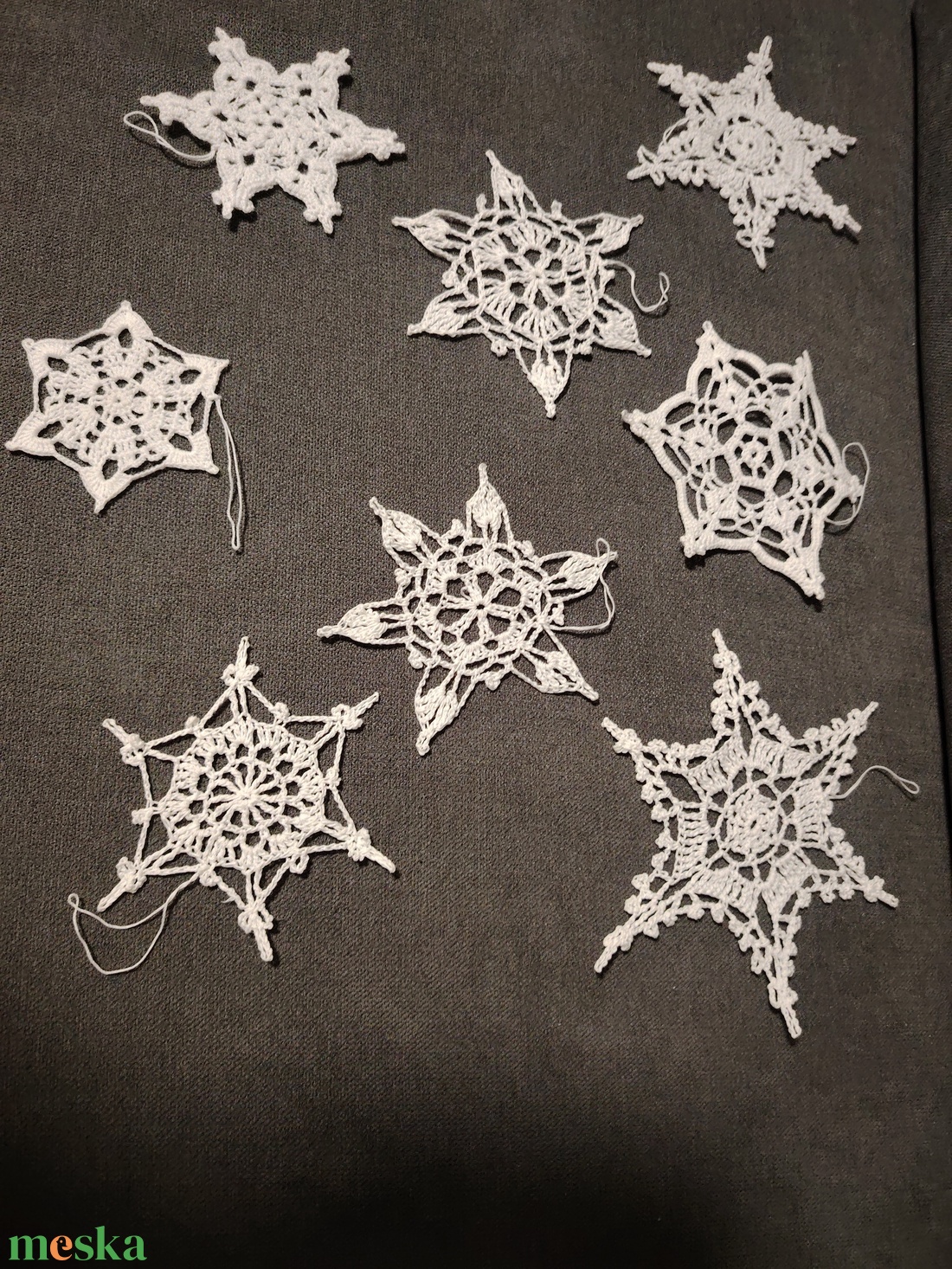 8 db Horgolt hópehely, karácsonyfa dísz  - karácsony - karácsonyi lakásdekoráció - karácsonyfadíszek - Meska.hu