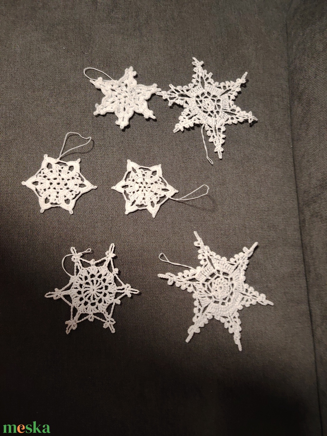 6 db Horgolt hópehely, karácsonyfa dísz  - karácsony - karácsonyi lakásdekoráció - karácsonyfadíszek - Meska.hu