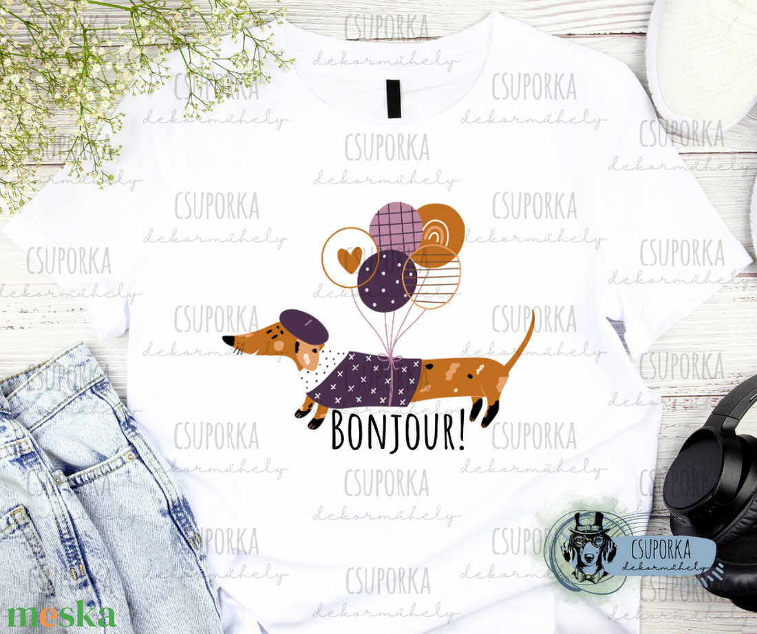 Tacsis unisex póló - bonjour - ruha & divat - női ruha - póló, felső - Meska.hu Tacsis unisex póló - bonjour - ruha & divat - női ruha - póló, felső - Meska.hu