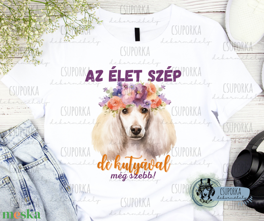 Kutyás unisex póló - Uszkár nagy - ruha & divat - női ruha - póló, felső - Meska.hu