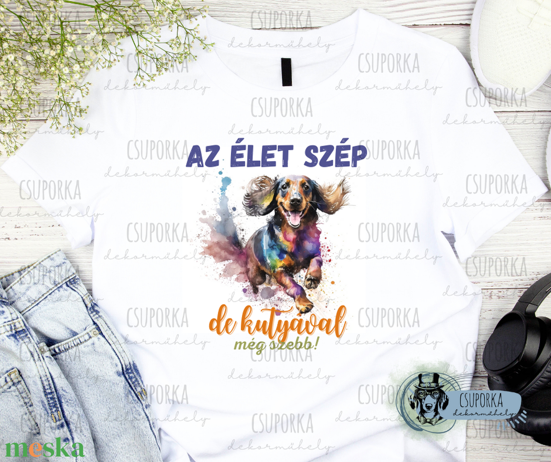 Tacsis unisex póló - az élet szabb egy tacsival 7 - ruha & divat - női ruha - póló, felső - Meska.hu Tacsis unisex póló - az élet szabb egy tacsival 7 - ruha & divat - női ruha - póló, felső - Meska.hu