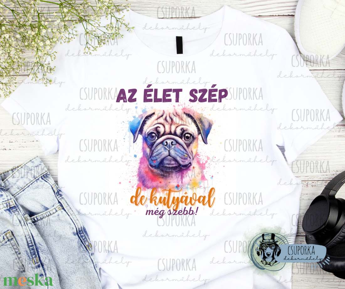Kutyás unisex póló - Mopsz 2 - ruha & divat - női ruha - póló, felső - Meska.hu