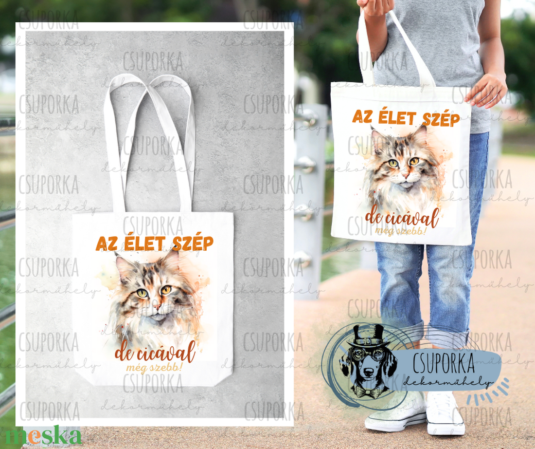 Bevásárlótáska - Cica - táska & tok - bevásárlás & shopper táska - shopper, textiltáska, szatyor - Meska.hu
