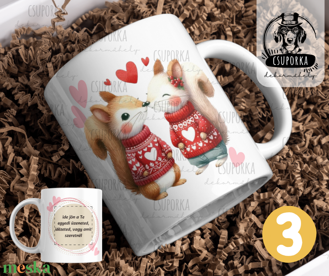 Mókusos bögre Valentin napra - 3 féle - otthon & életmód - konyhafelszerelés, tálalás - tálalás - bögre & csésze - Meska.hu