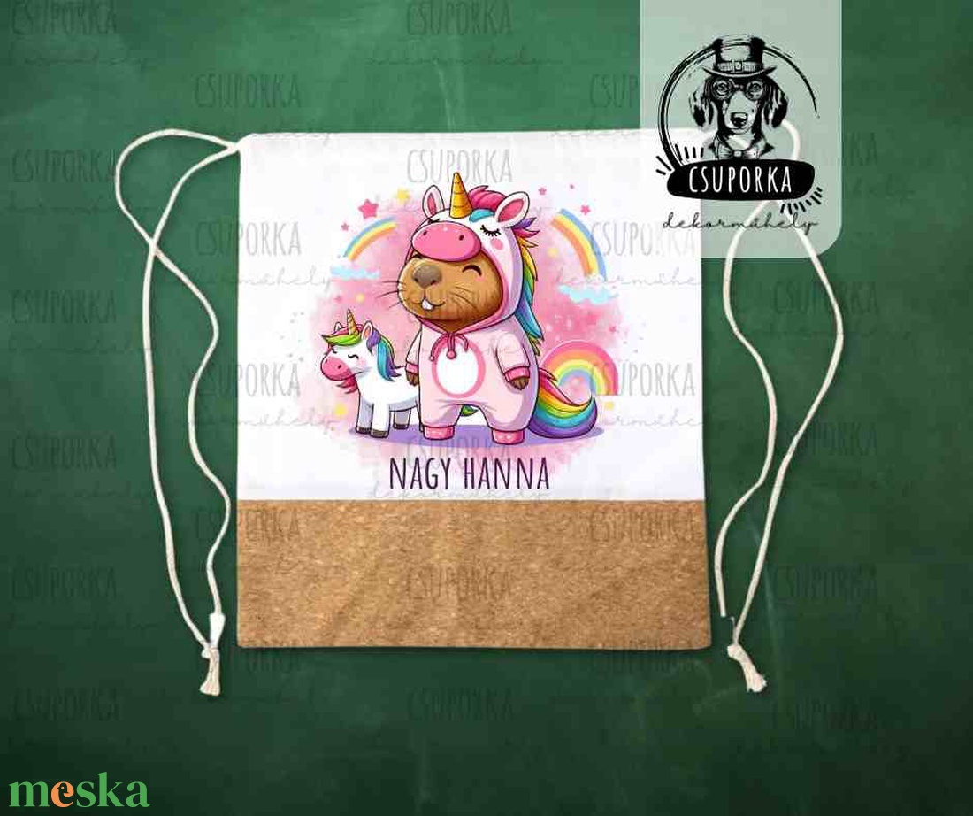 Lányos tornazsák capybarával és unikornissal  névvel is kérhető - táska & tok - hátizsák - tornazsák, gymbag - Meska.hu