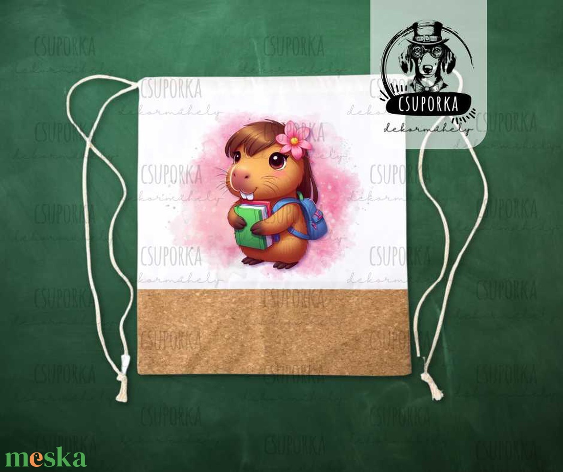 Lányos tornazsák kétféle capybarával  masnis vagy virágos, névvel is kérhető - táska & tok - hátizsák - tornazsák, gymbag - Meska.hu