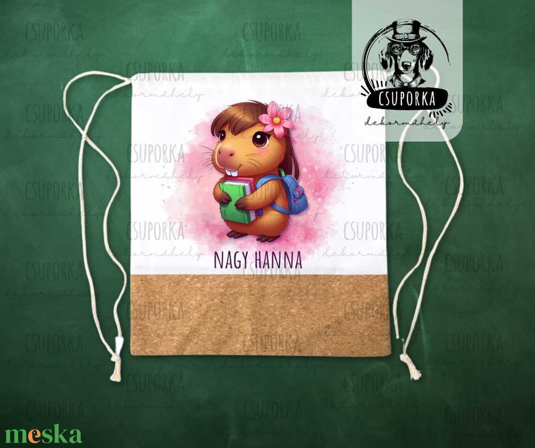 Lányos tornazsák kétféle capybarával  masnis vagy virágos, névvel is kérhető - táska & tok - hátizsák - tornazsák, gymbag - Meska.hu