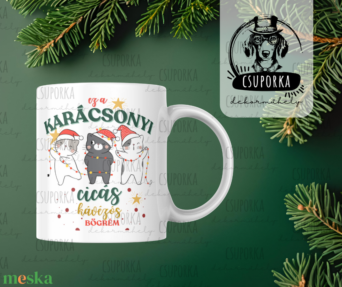 Karácsonyi Cicás Bögre � Kedvenc Ünnepi Cicus - Cicabarát Ajándék - otthon & életmód - konyhafelszerelés, tálalás - tálalás - bögre & csésze - Meska.hu