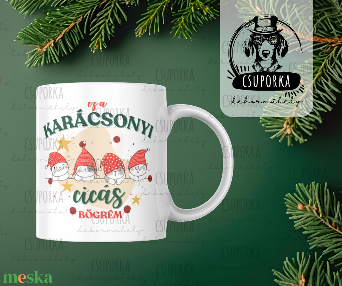 Karácsonyi Cicás Bögre � Kedvenc Ünnepi Cicus - Cicabarát Ajándék - otthon & életmód - konyhafelszerelés, tálalás - tálalás - bögre & csésze - Meska.hu