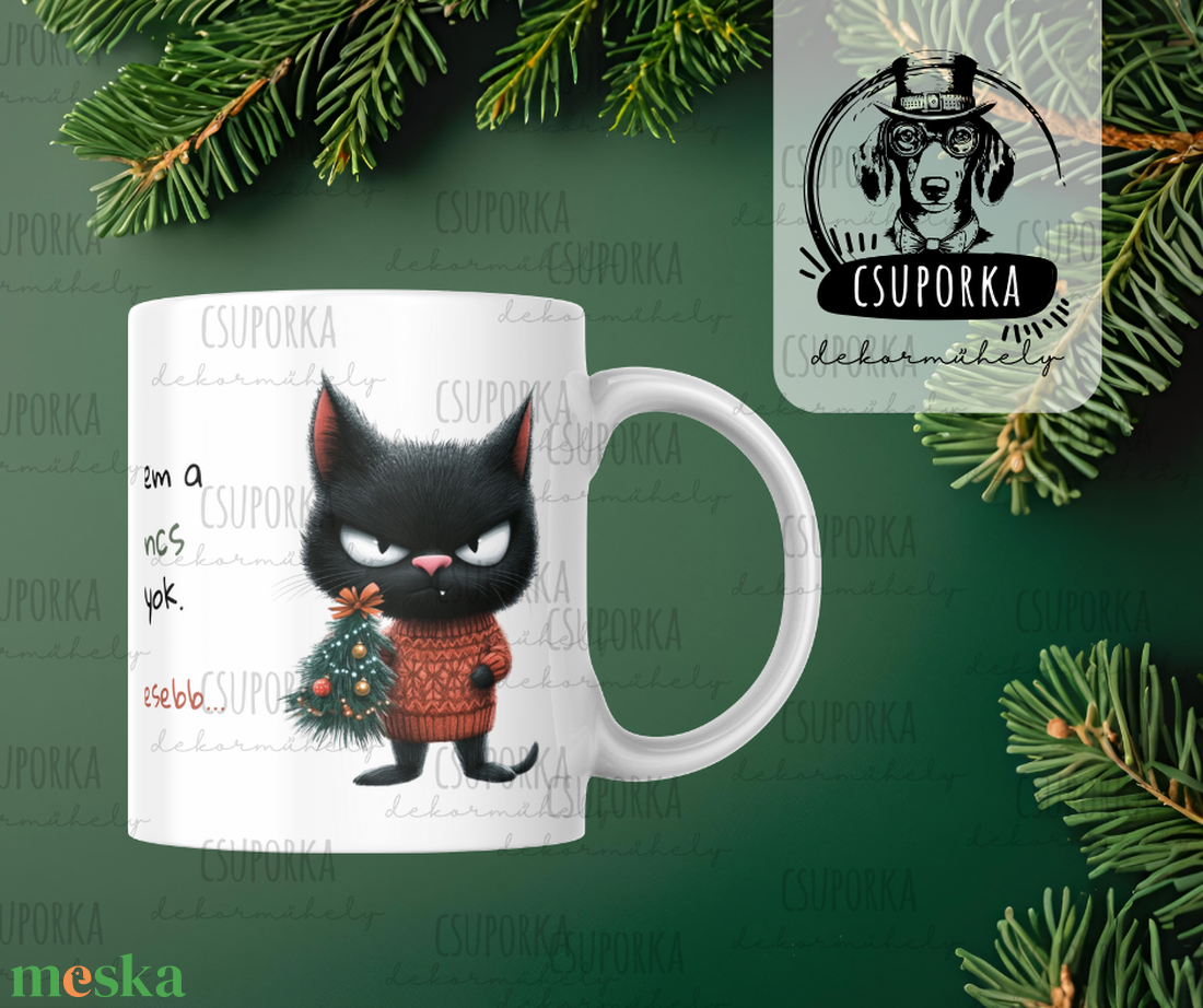 Morcos Macska Bögre � Én nem a Grincs vagyok, ő kedvesebb - Humoros Karácsonyi Ajándék - otthon & életmód - konyhafelszerelés, tálalás - tálalás - bögre & csésze - Meska.hu