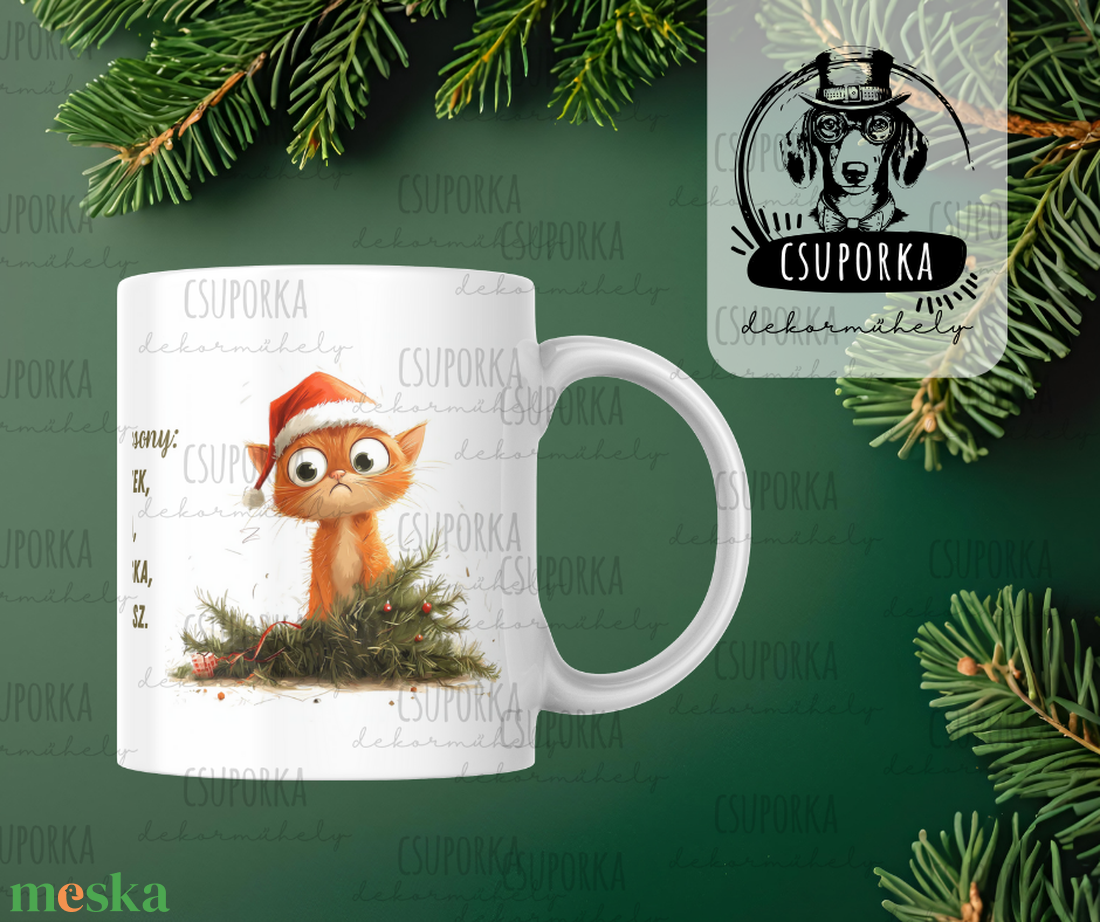Macskás Karácsonyi Bögre � Karácsony: Díszek, Fa, Macska, Káosz - Vicces Cicás Ajándék - otthon & életmód - konyhafelszerelés, tálalás - tálalás - bögre & csésze - Meska.hu