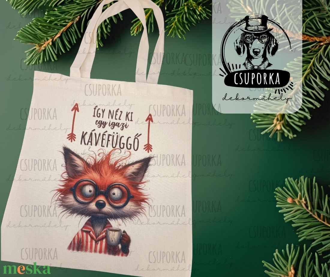 Kávéfüggő rókás vászontáska � a reggeli túlélők hivatalos táskája, rókás ajandék róka rajongóknak - táska & tok - bevásárlás & shopper táska - shopper, textiltáska, szatyor - Meska.hu