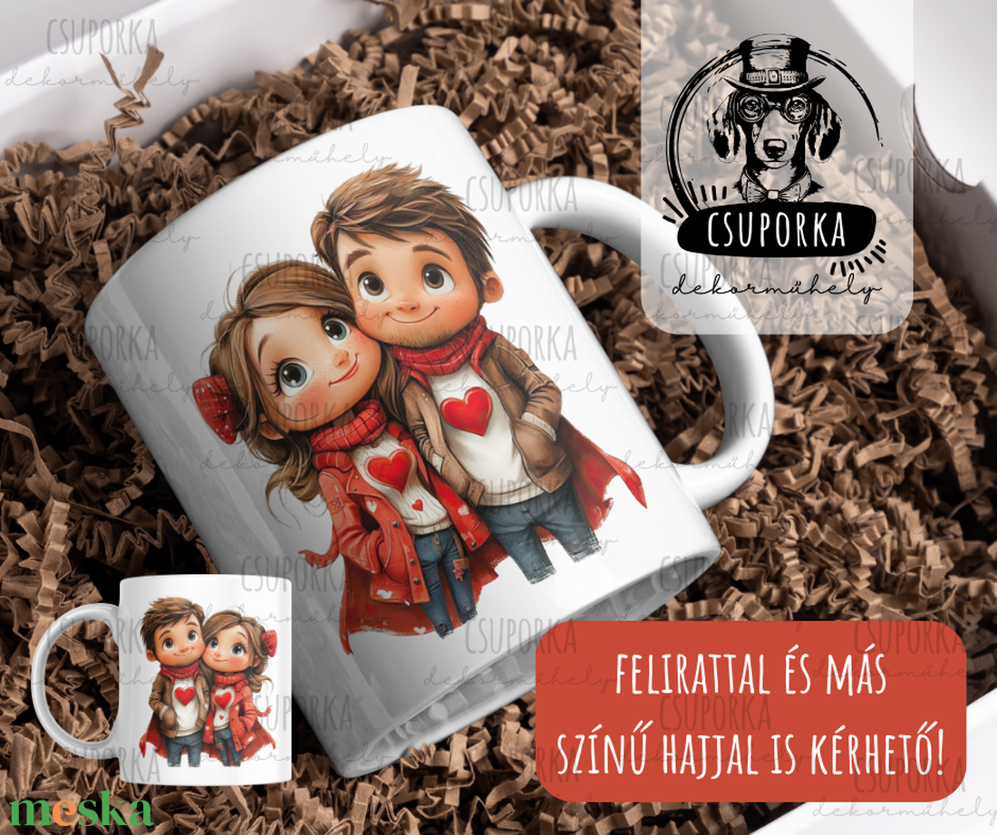 Valentin-napi szerelmes bögre � egyedi figurákkal és szöveggel - személyre szabható - otthon & életmód - konyhafelszerelés, tálalás - tálalás - bögre & csésze - Meska.hu