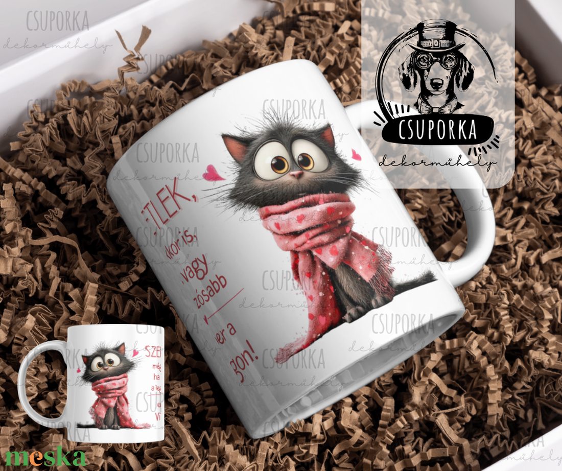 Valentin-napi cicás bögre � szeretettel, egy csipetnyi humorral - személyre szabható - otthon & életmód - konyhafelszerelés, tálalás - tálalás - bögre & csésze - Meska.hu