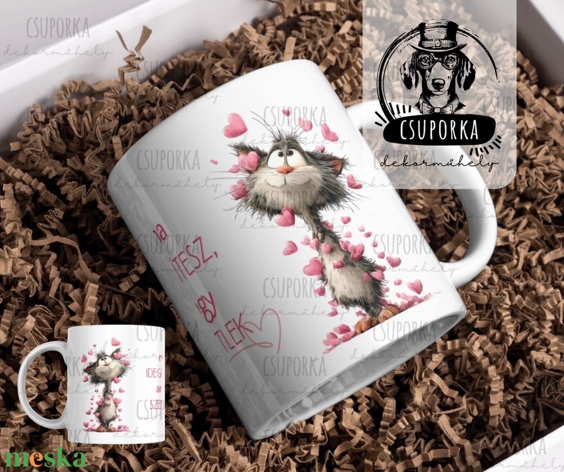 Valentin-napi cicás bögre � szeretettel, egy csipetnyi humorral - személyre szabható - otthon & életmód - konyhafelszerelés, tálalás - tálalás - bögre & csésze - Meska.hu