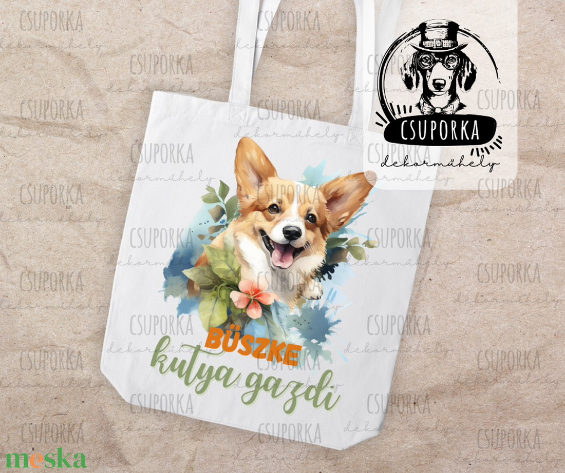Kutyás bevásárlótáska � praktikus és stílusos - Corgi táska - táska & tok - bevásárlás & shopper táska - shopper, textiltáska, szatyor - Meska.hu