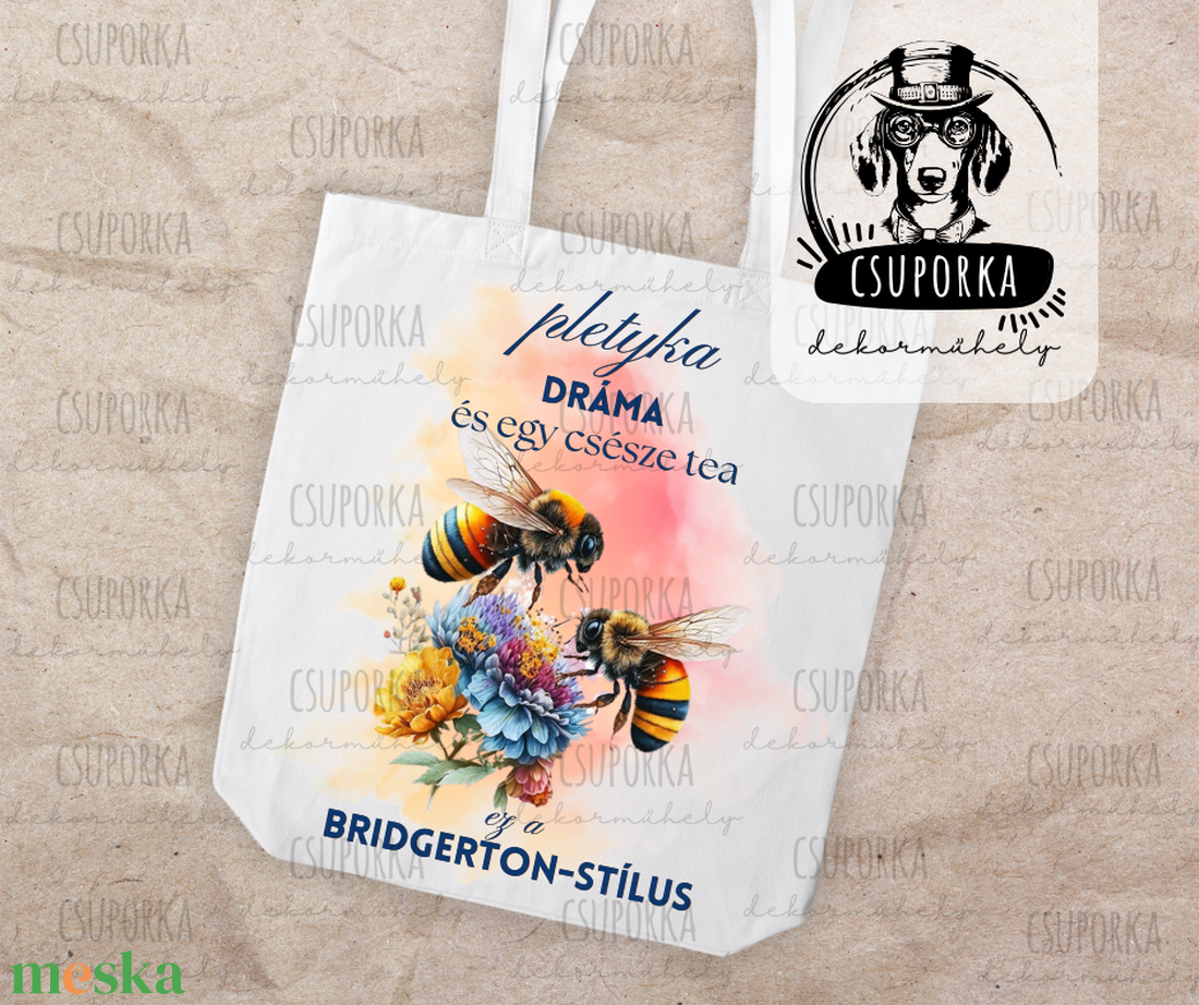 Bridgerton stílusú bevásárlótáska � Dráma, pletyka és egy csésze tea - praktikus és elegáns - táska & tok - bevásárlás & shopper táska - shopper, textiltáska, szatyor - Meska.hu