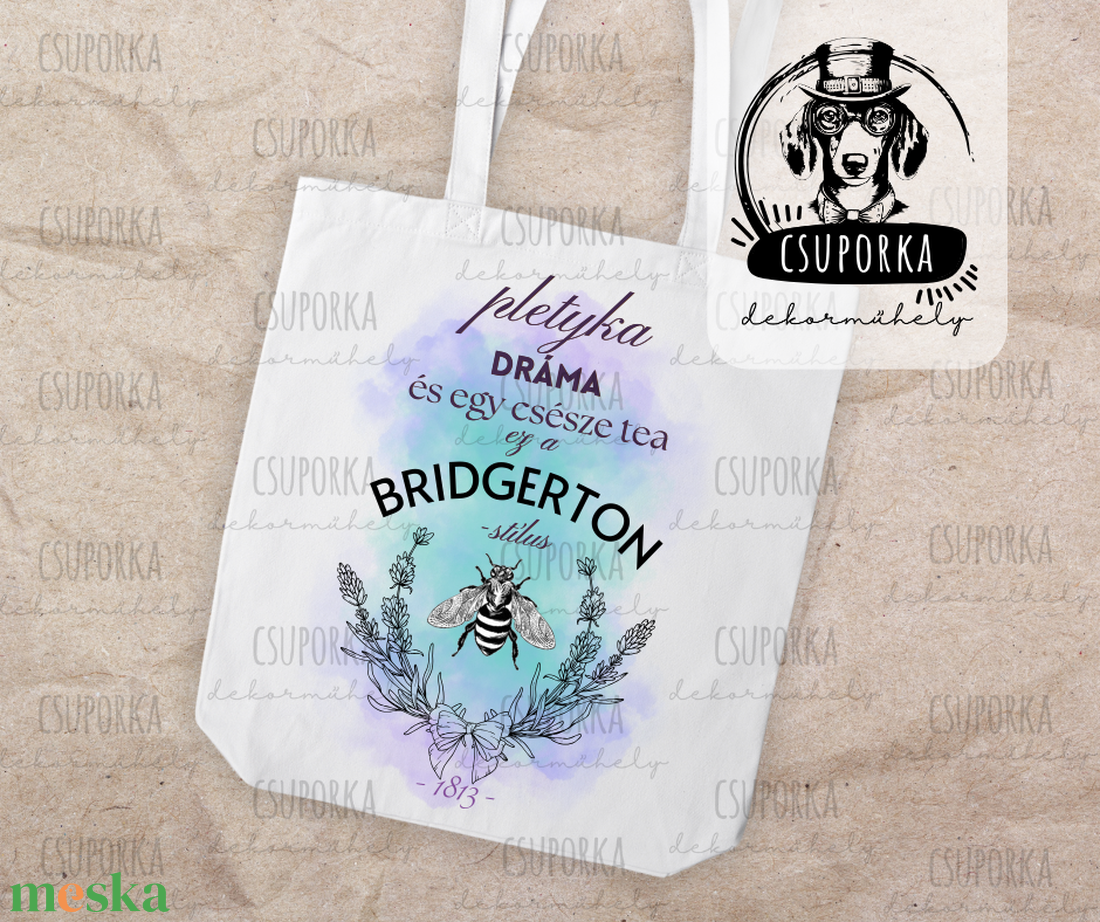 Bridgerton stílusú bevásárlótáska � Dráma, pletyka és egy csésze tea - praktikus és elegáns - táska & tok - bevásárlás & shopper táska - shopper, textiltáska, szatyor - Meska.hu