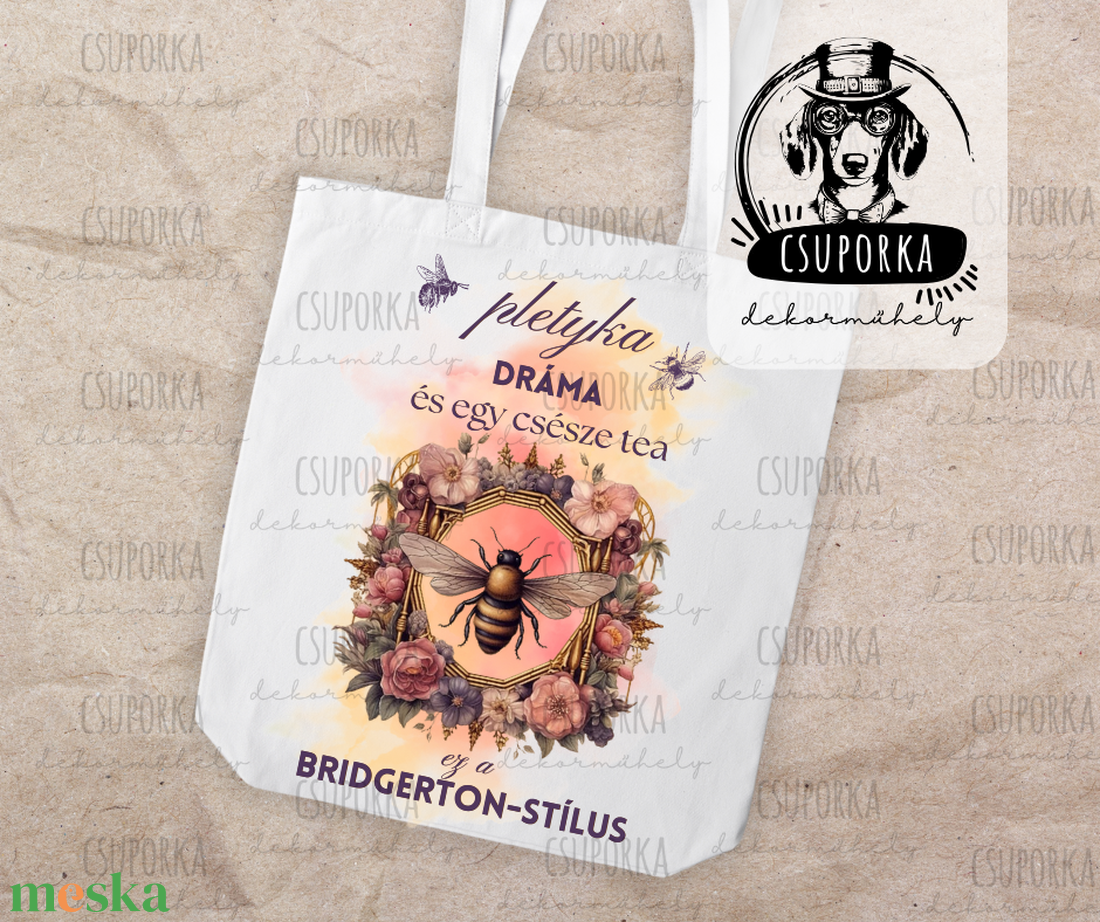 Bridgerton stílusú bevásárlótáska � Dráma, pletyka és egy csésze tea - praktikus és elegáns - táska & tok - bevásárlás & shopper táska - shopper, textiltáska, szatyor - Meska.hu
