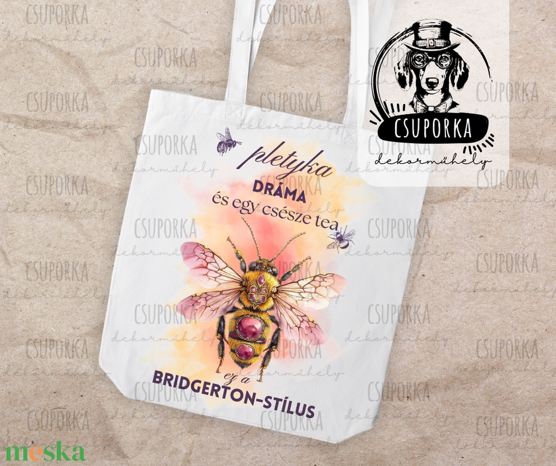 Bridgerton stílusú bevásárlótáska � Dráma, pletyka és egy csésze tea - praktikus és elegáns - táska & tok - bevásárlás & shopper táska - shopper, textiltáska, szatyor - Meska.hu