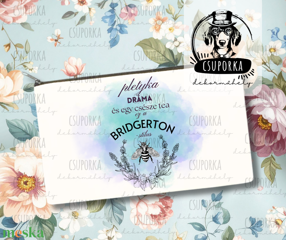 Bridgerton stílusú zipzáras kozmetikai táska / tolltartó � színes grafikával - táska & tok - neszesszer - Meska.hu