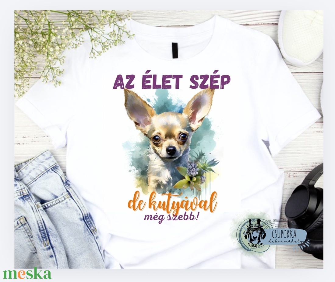 Kutyás unisex póló - csivava - ruha & divat - női ruha - póló, felső - Meska.hu