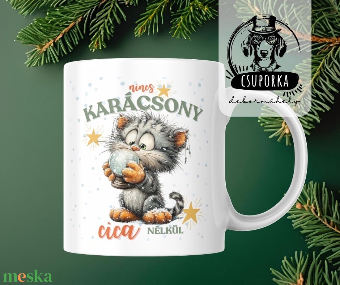 Nincs karácsony cica nélkül bögre � Karácsonyi ajándék macskásoknak - otthon & életmód - konyhafelszerelés, tálalás - tálalás - bögre & csésze - Meska.hu