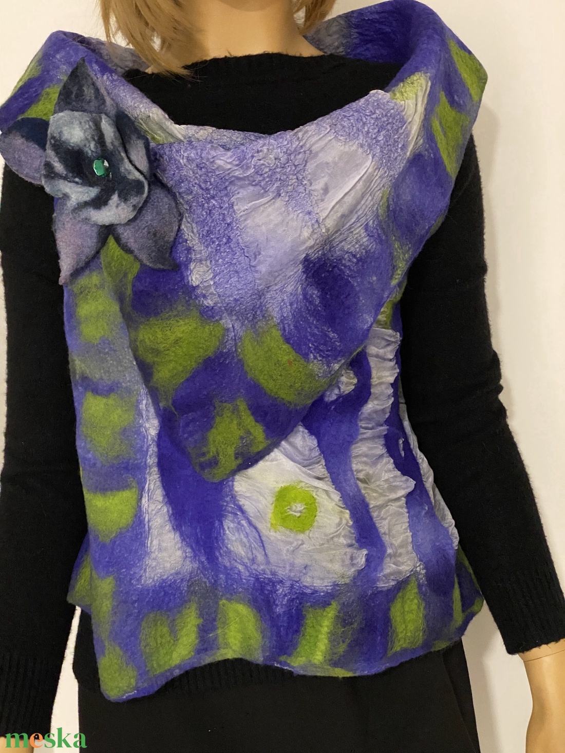 Kek zold selyem - ruha & divat - női ruha - mellény - Meska.hu