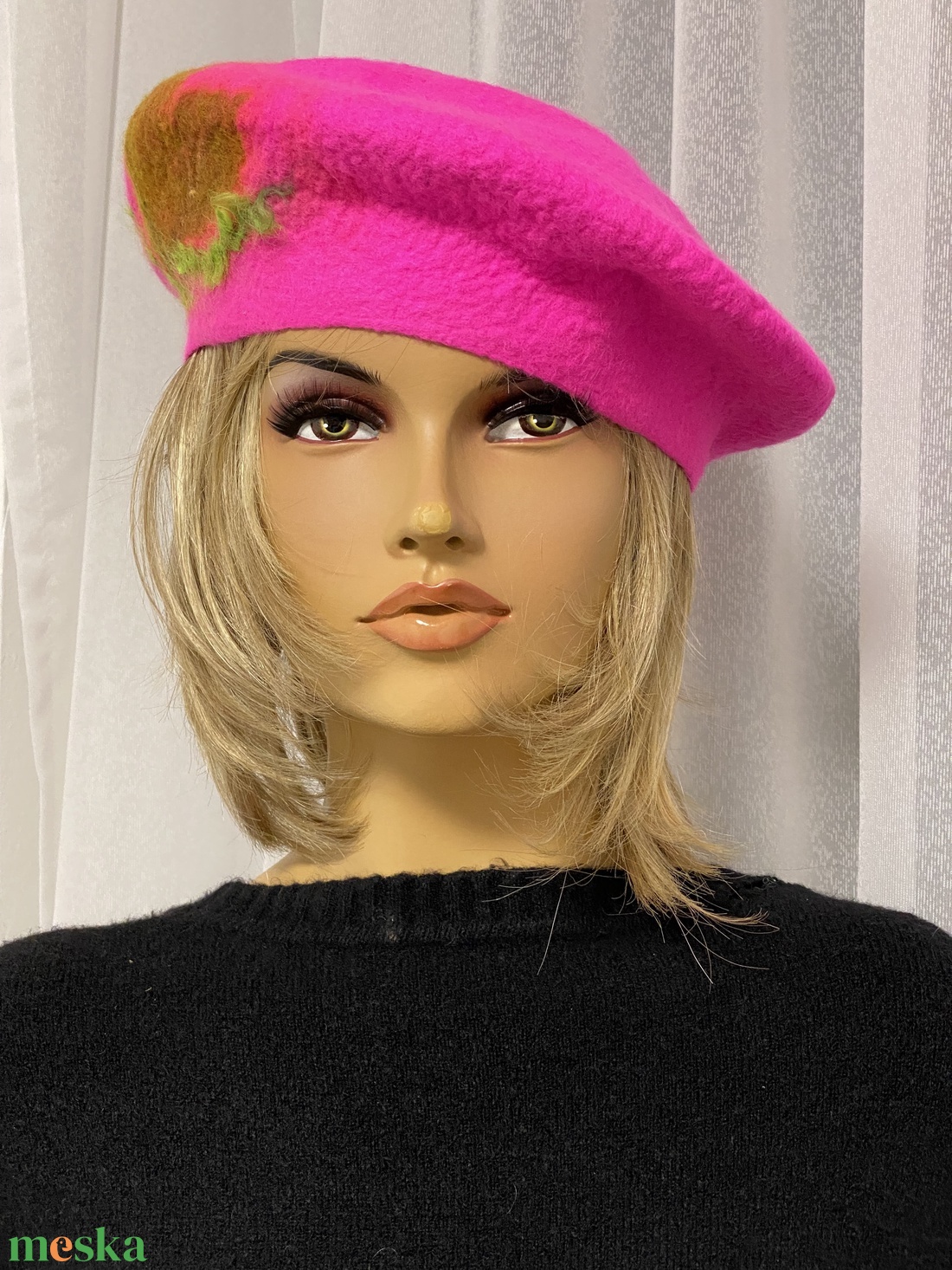 Pink kezzel nemezelt gyapju barett - ruha & divat - sál, sapka, kendő - sapka - Meska.hu