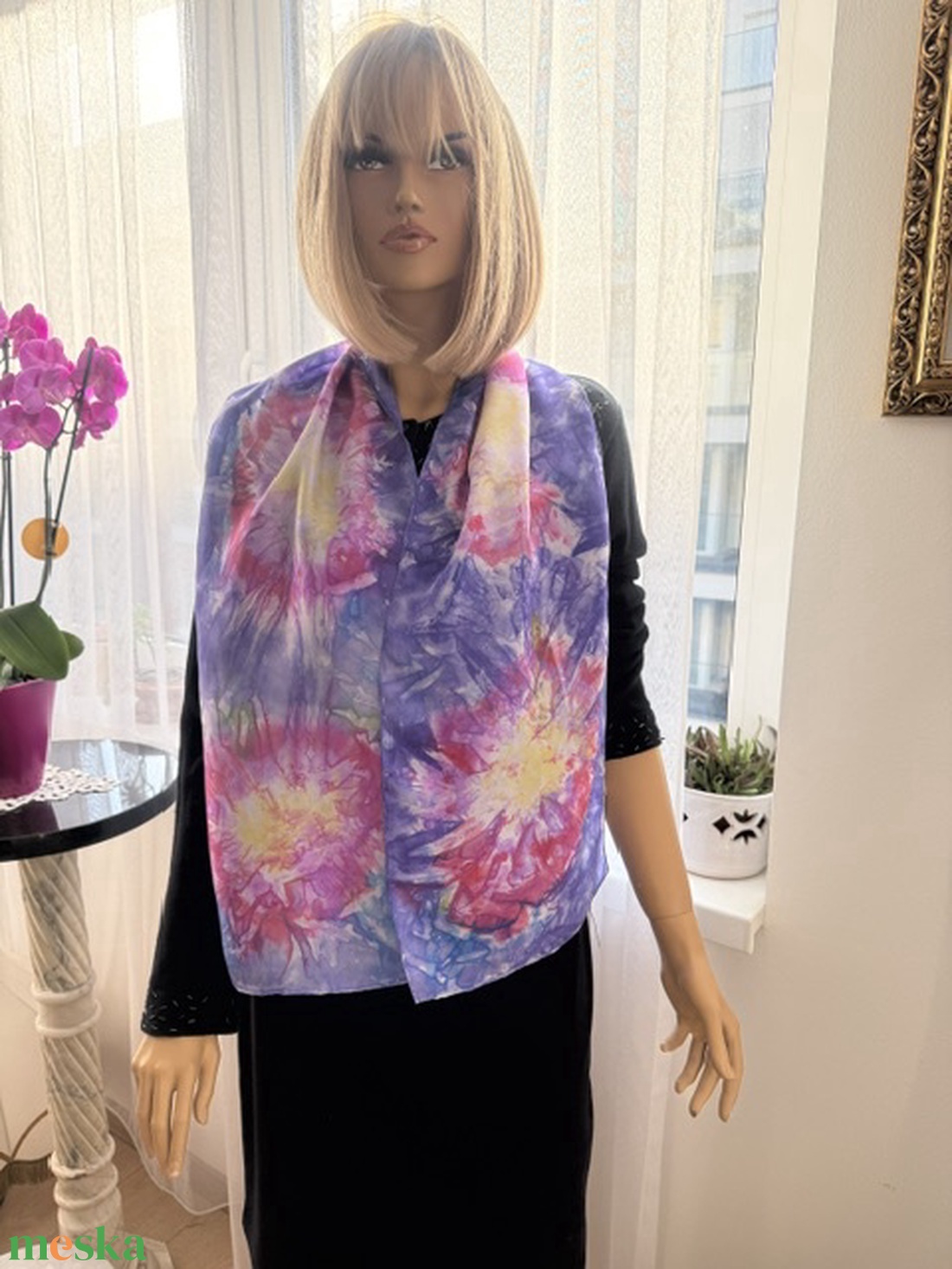 Lila pink hernyoselyem festett sal - ruha & divat - sál, sapka, kendő - sál - Meska.hu