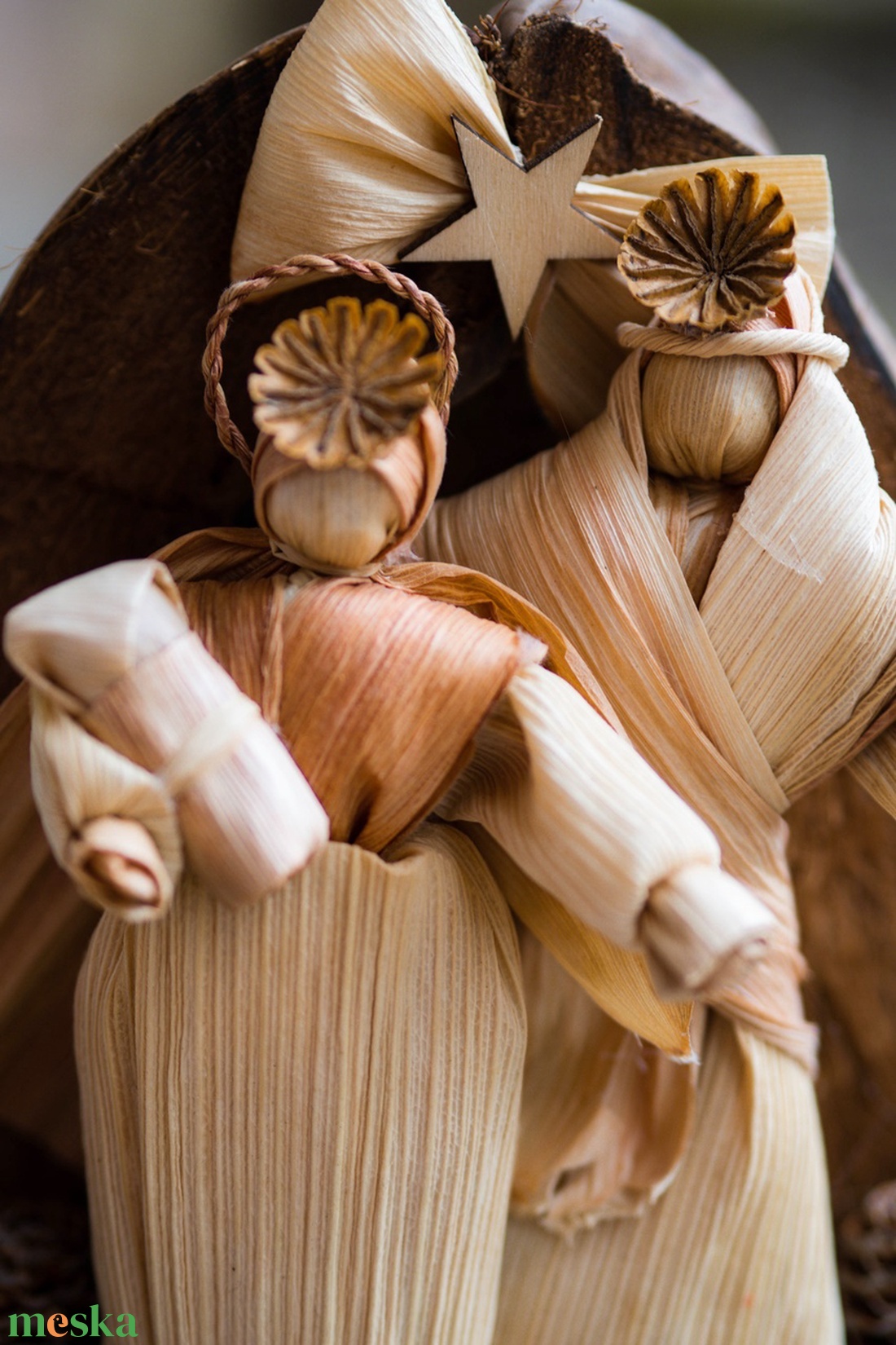 Kókuszdiós betlehem angyallal - karácsony - karácsonyi lakásdekoráció - karácsonyfadíszek - Meska.hu