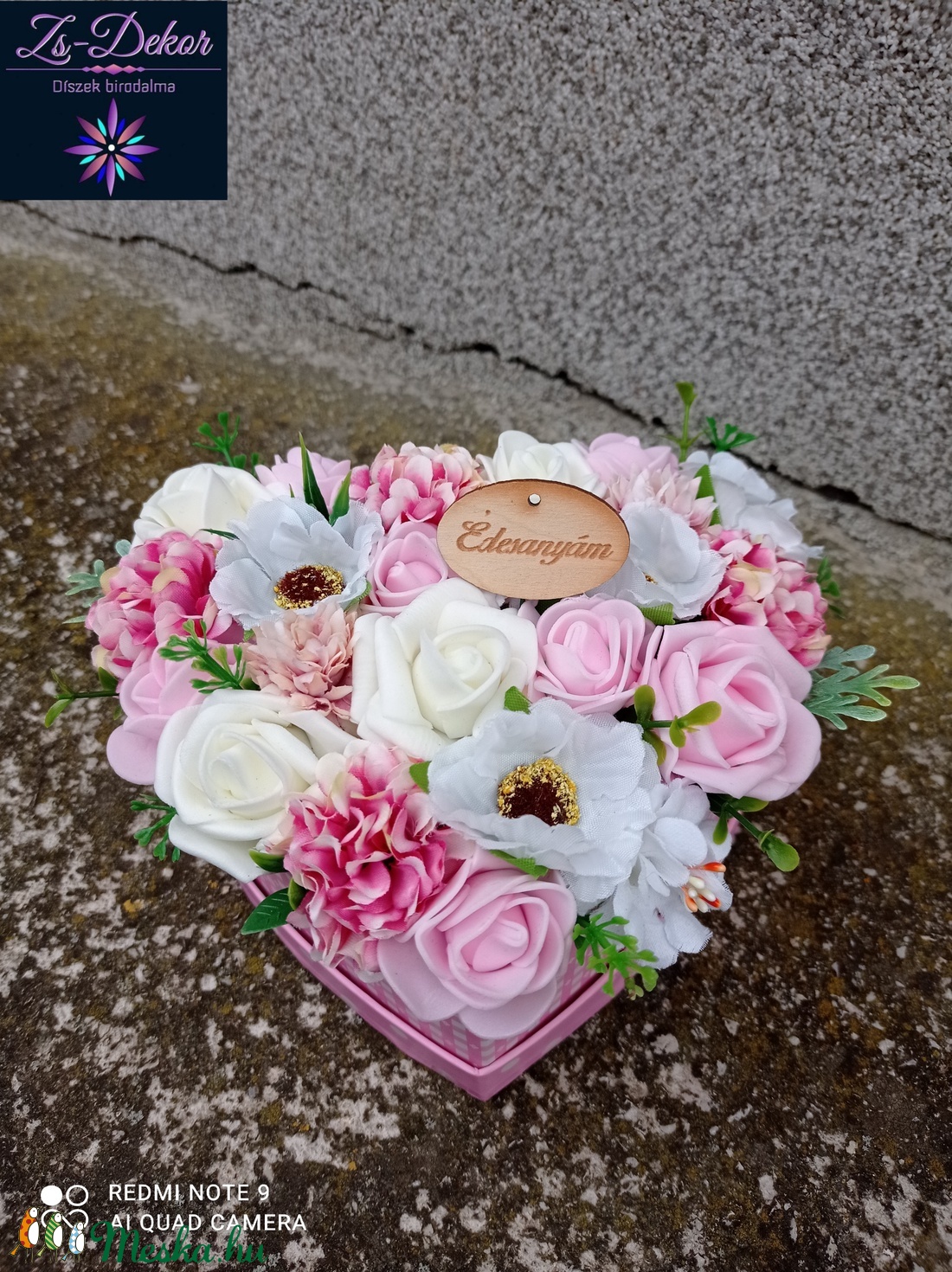 Szív alakú rózsaszín virágdoboz, virágbox - otthon & lakás - dekoráció - Meska.hu