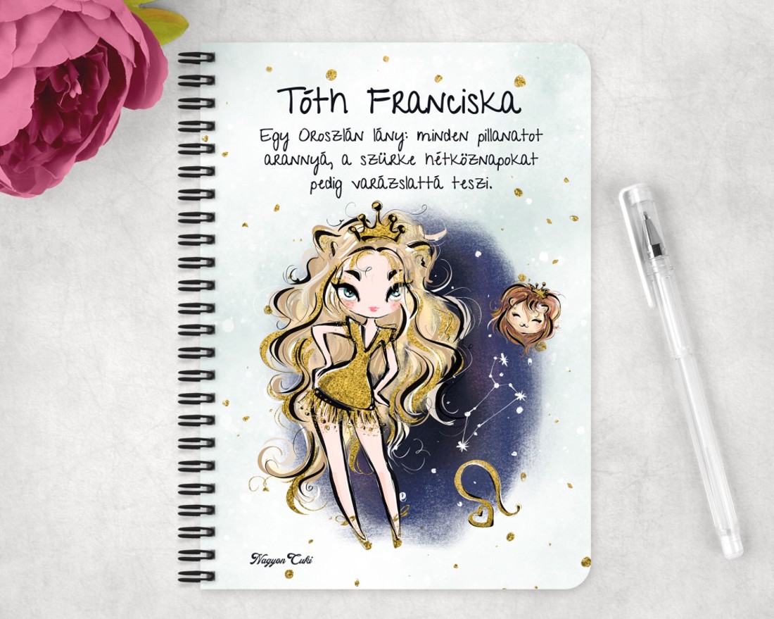 Személyre szabható - Szőke hajú Csini Oroszlán lány mintás A5-ös füzet - otthon & életmód - papír, írószer - jegyzetfüzet & napló - Meska.hu