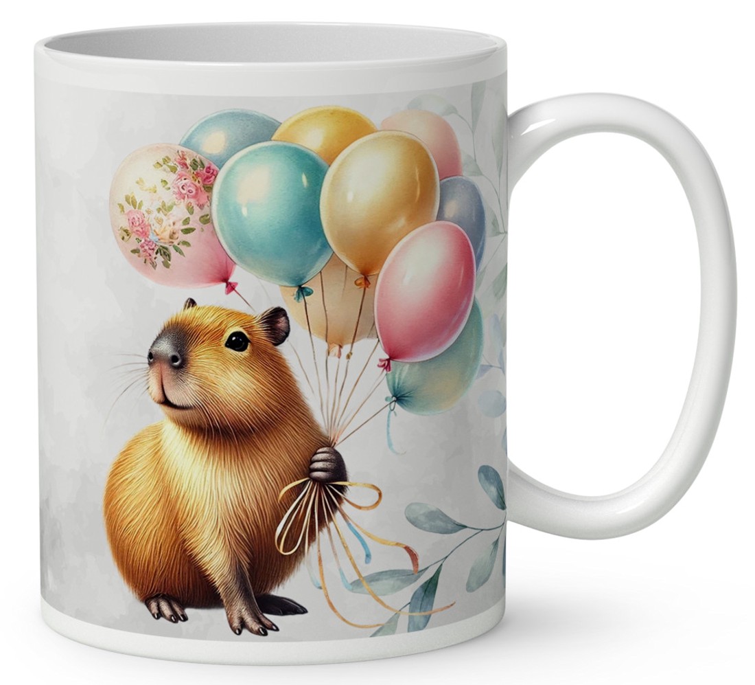 Névvel kérhető - Cuki lufis capybara mintás bögre - otthon & életmód - konyhafelszerelés, tálalás - tálalás - bögre & csésze - Meska.hu