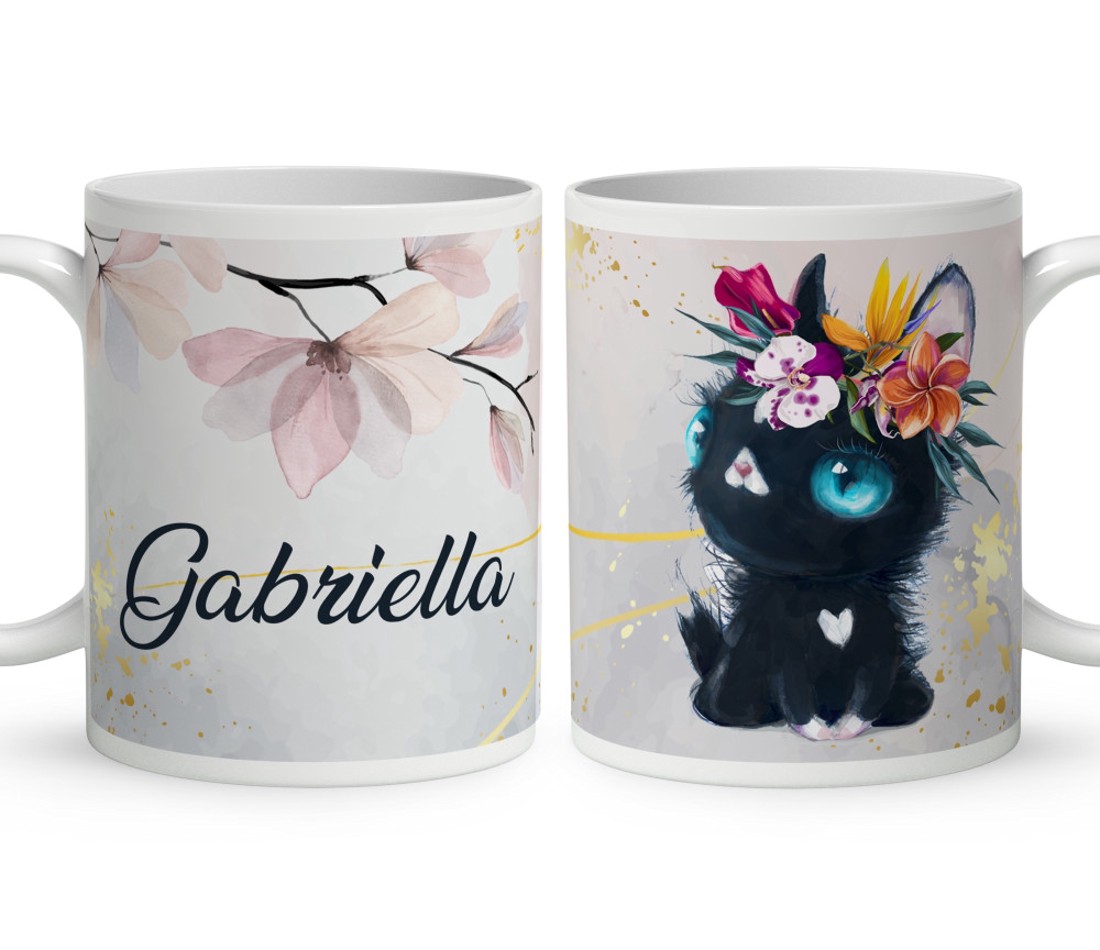 Névvel kérhető - Tündéri fekete cicus mintás bögre - otthon & életmód - konyhafelszerelés, tálalás - tálalás - bögre & csésze - Meska.hu