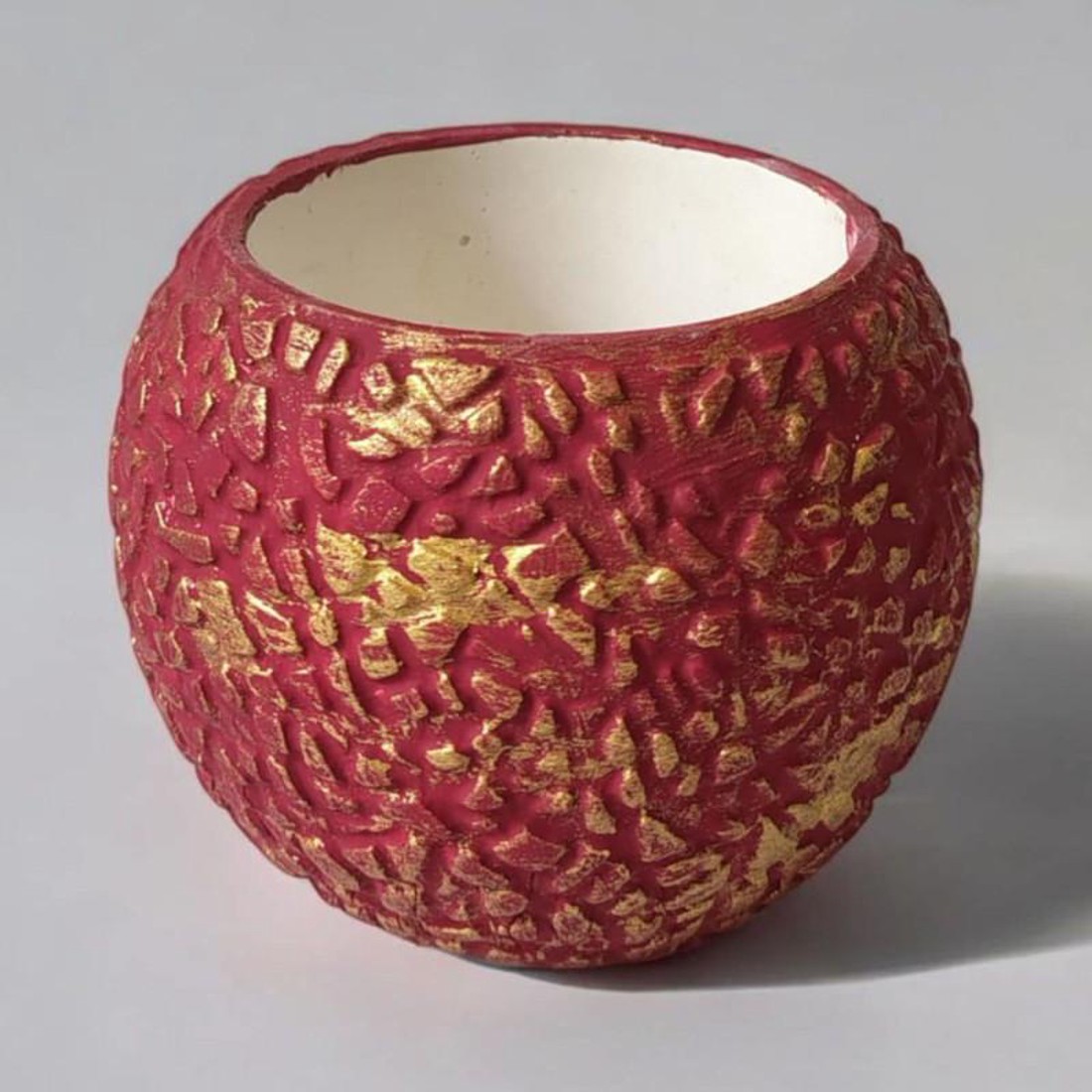 Rusztikus mintás kaspó - vörösbor-vörösarany - otthon & életmód - virágdekoráció - virágtartó - kaspó - Meska.hu