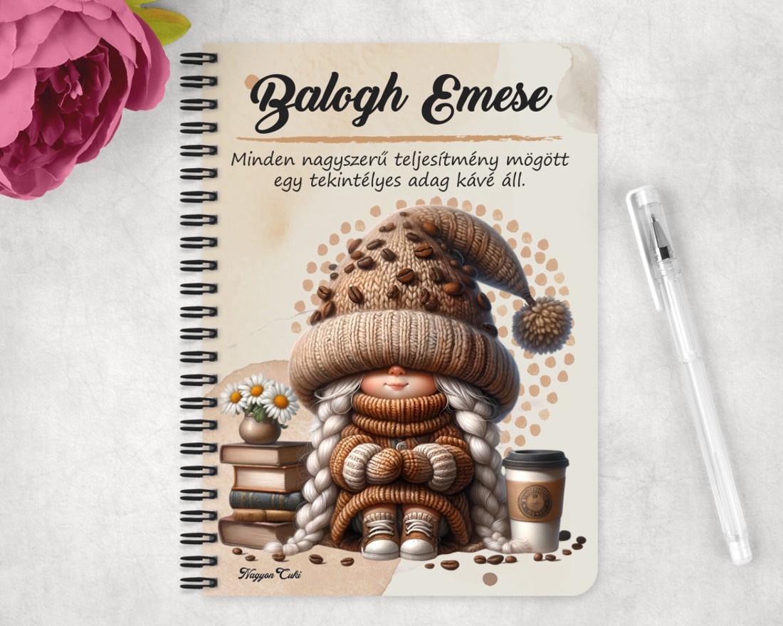 Személyre szabható - Könyvmoly kávés manó lány mintás A6-os füzet - otthon & életmód - papír, írószer - jegyzetfüzet & napló - Meska.hu