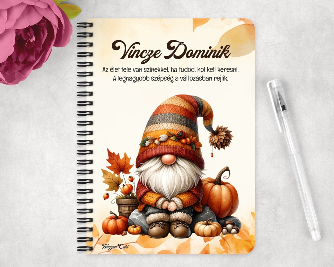 Személyre szabható - Őszi manó és a tök őszi manó mintás A5-ös füzet - otthon & életmód - papír, írószer - jegyzetfüzet & napló - Meska.hu